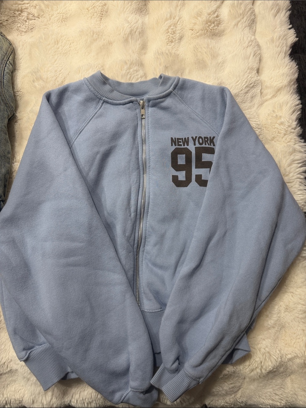 Zara Light Blue "New York 95" Zip-Up Sweatshirt - Men